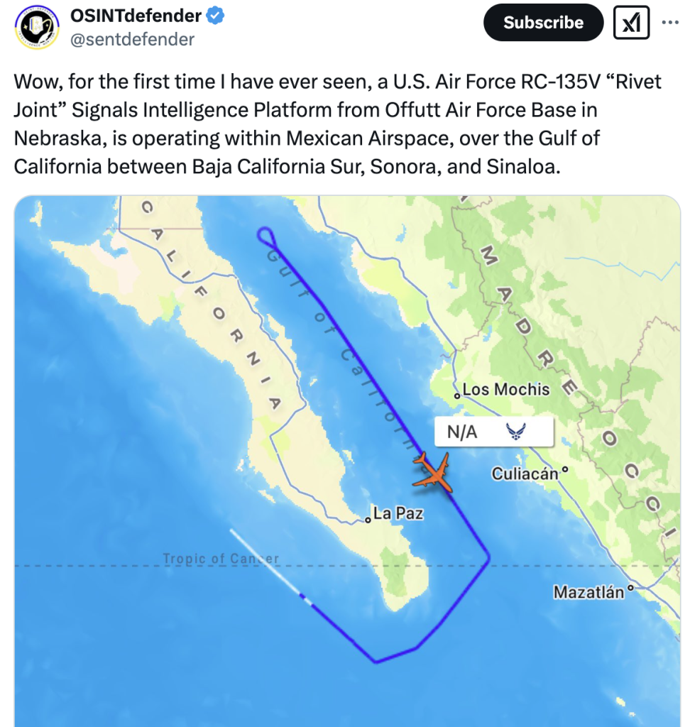 REPORT: USAF RC-135 Surveillance Aircraft Operating Over Mexican Airspace